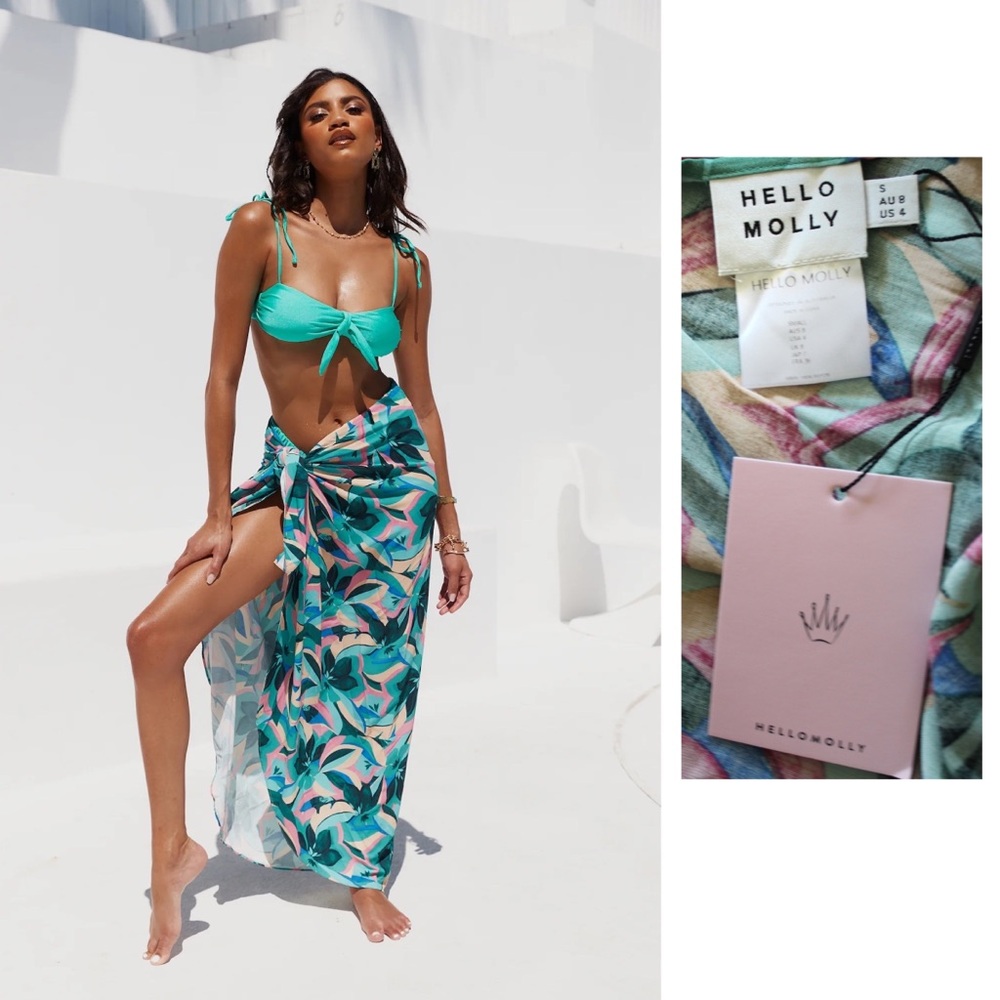 Hello Molly NWT Tropical Print Swim Maxi Sarong Skirt Wrap Small